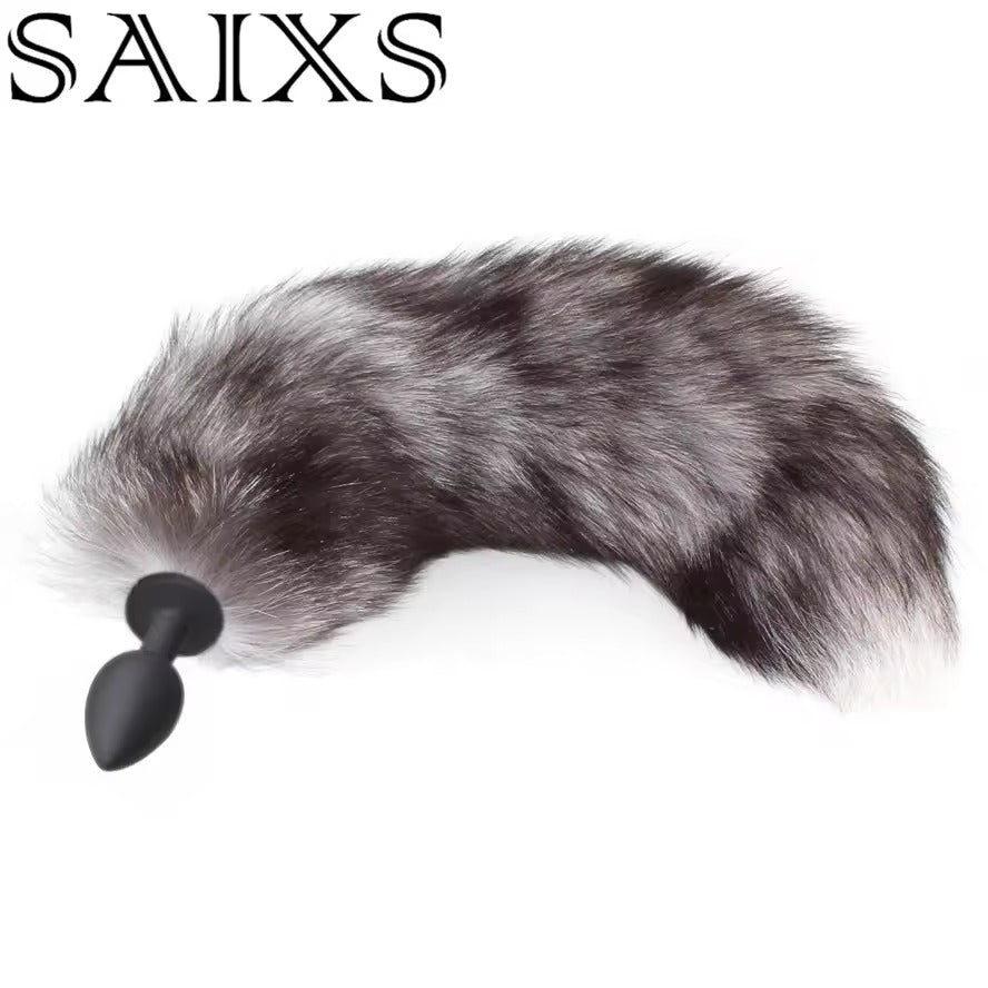Furry Faux Fox Tail Plug || Cat Dog Puppy Play || Bedroom Bed Restraint || Stainless Steel for Roleplay || Available in Black/Brown/Grey
