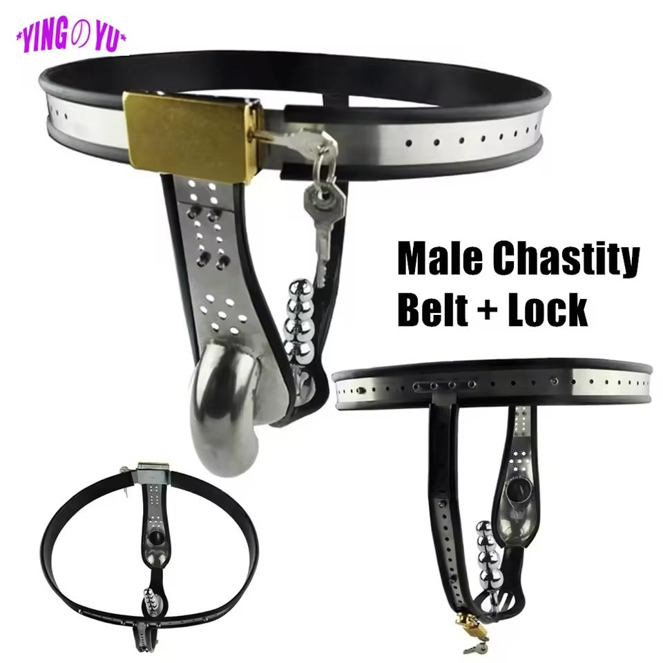 Male Stainless Steel Chastity Belt || Cock Cage & Anal Beads Butt Plug || Penis Sleeve Lock || Bondage Erotic Sex Toy for Gay LGBT Public