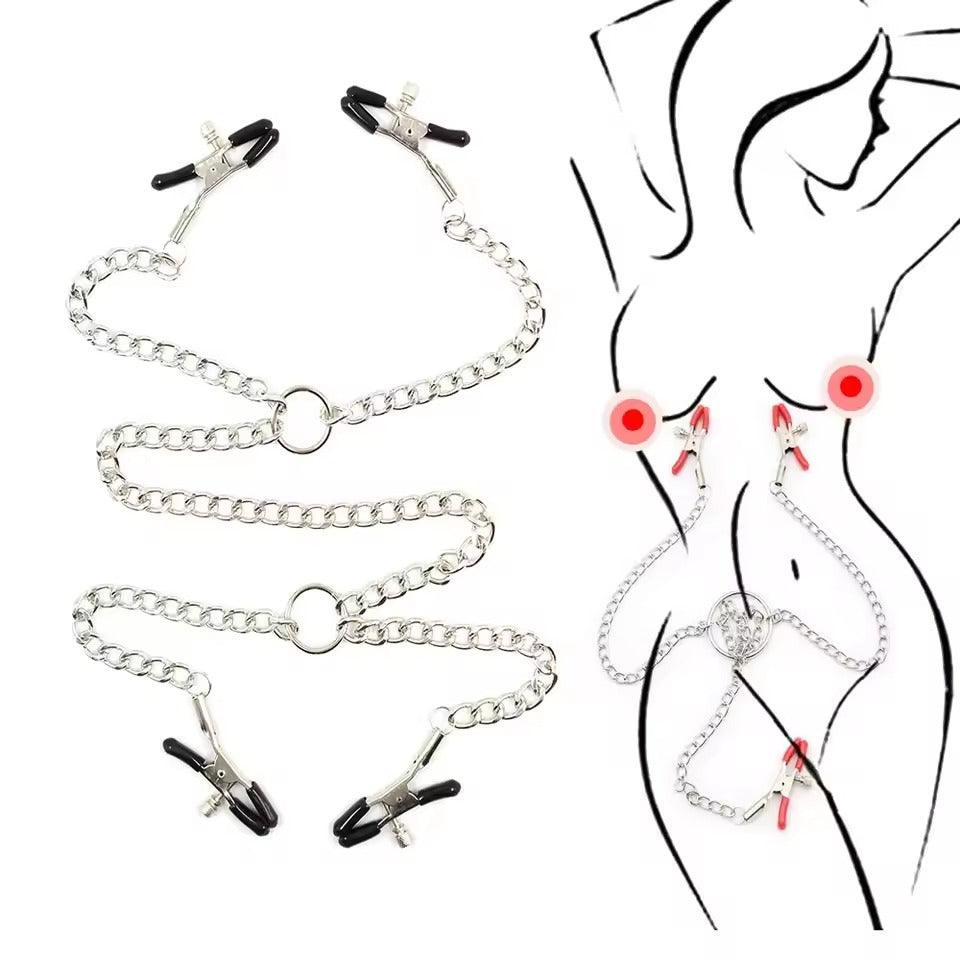 Metal Breast Clamps with Labia/Clit Clips