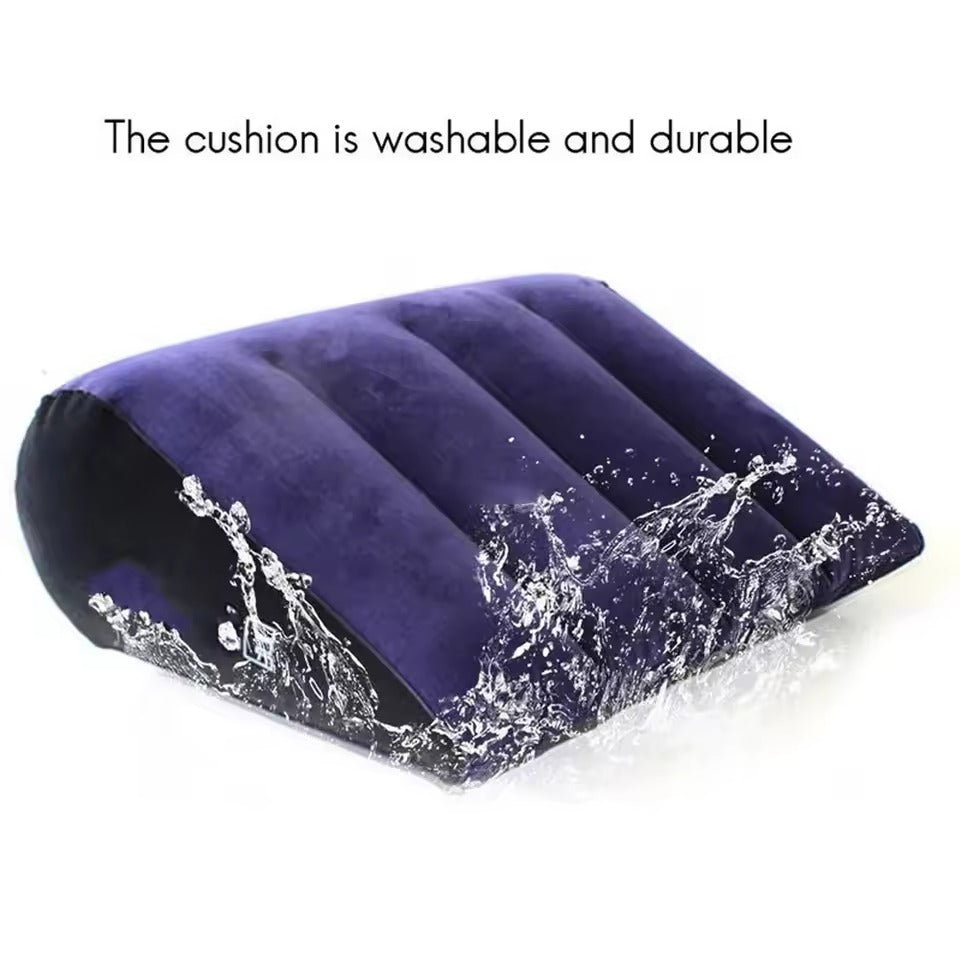 Sex Pillow Vibrator Mount || Inflatable Triangle Cushion with Handle + Dildo Hole || Love Position Aid Couples | Bedroom Sex Kinky Furniture