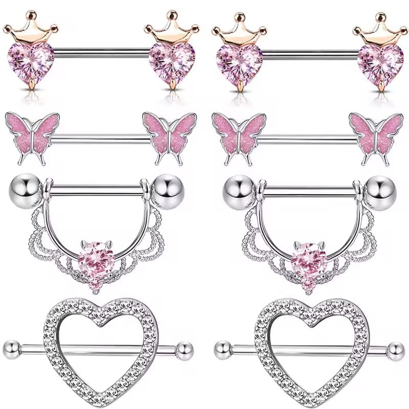 Star Nipple Piercing Barbell || Stainless Steel Crystal Nipple Ring || Sexy Body Jewelry | Gold/Silver Chest Decor | Lesbian Party Accessory