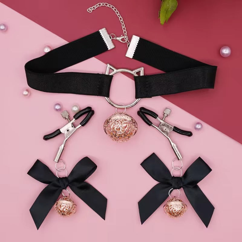 Festive Anal Plug with Bell Ring || Sex Nipple Breast Clamps || Woman Necklace & Vaginal Clamp || Sexy Nipple Clip + Breast Bell | Christmas