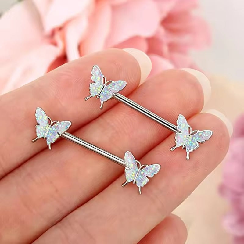 Star Nipple Piercing Barbell || Stainless Steel Crystal Nipple Ring || Sexy Body Jewelry | Gold/Silver Chest Decor | Lesbian Party Accessory