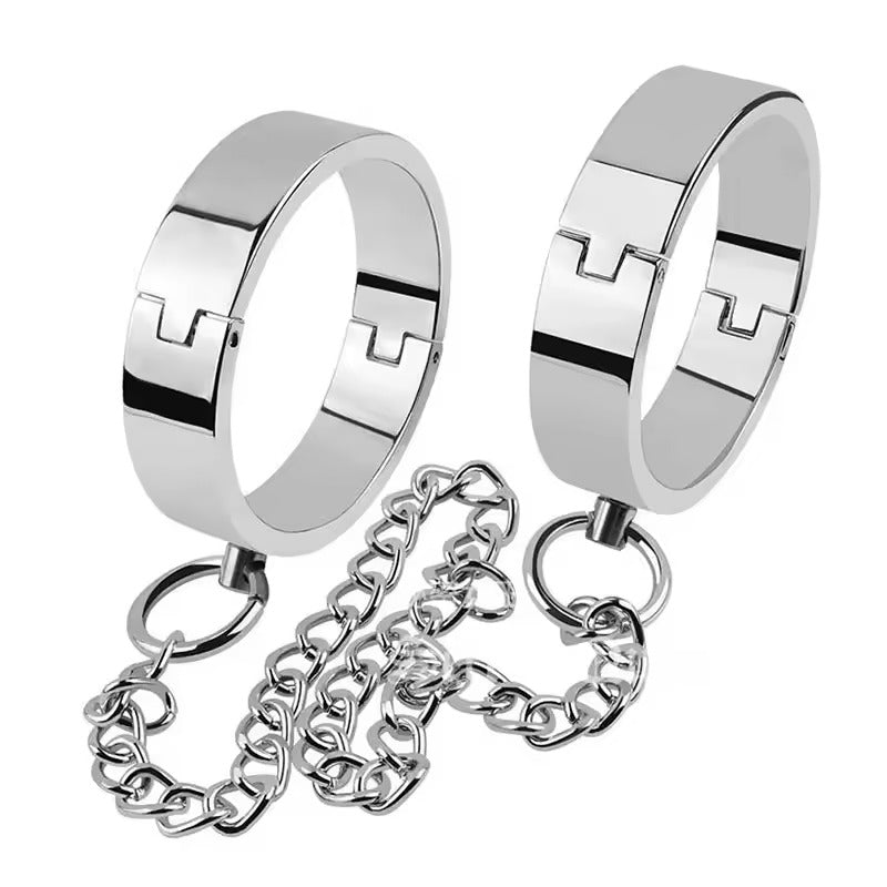 Handcrafted Metal Handcuffs & Ankle Cuffs Set || Chrome Locking Restraint Bondage Slave Torture Kit || Chain n Latch Locks | Sex Fetish BDSM