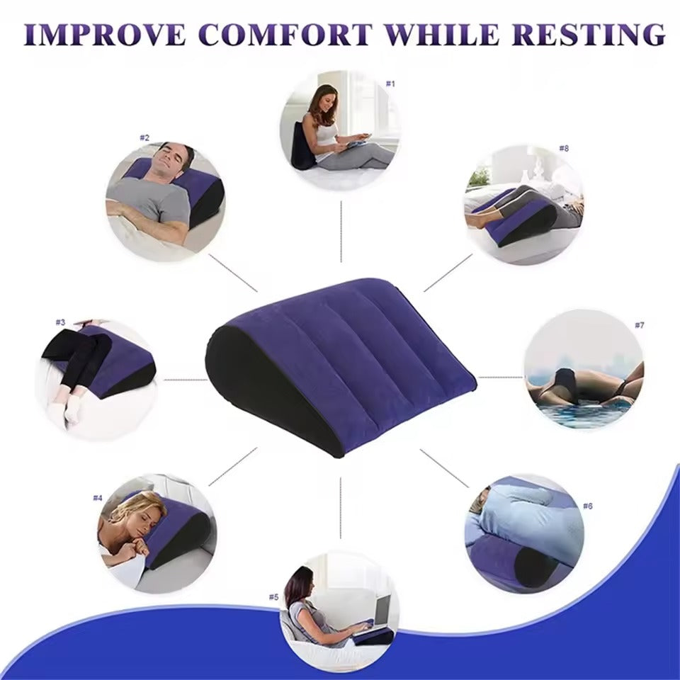 Sex Pillow Vibrator Mount || Inflatable Triangle Cushion with Handle + Dildo Hole || Love Position Aid Couples | Bedroom Sex Kinky Furniture