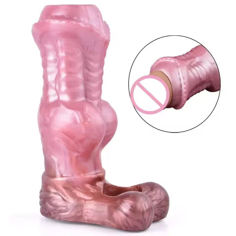 Large Fantasy Penis Sleeve || Liquid Silicone Sheath with Anti-Drop Ring || Men's Sex Toy Cock Gay Masturbator Pocket || Available in 4 Types