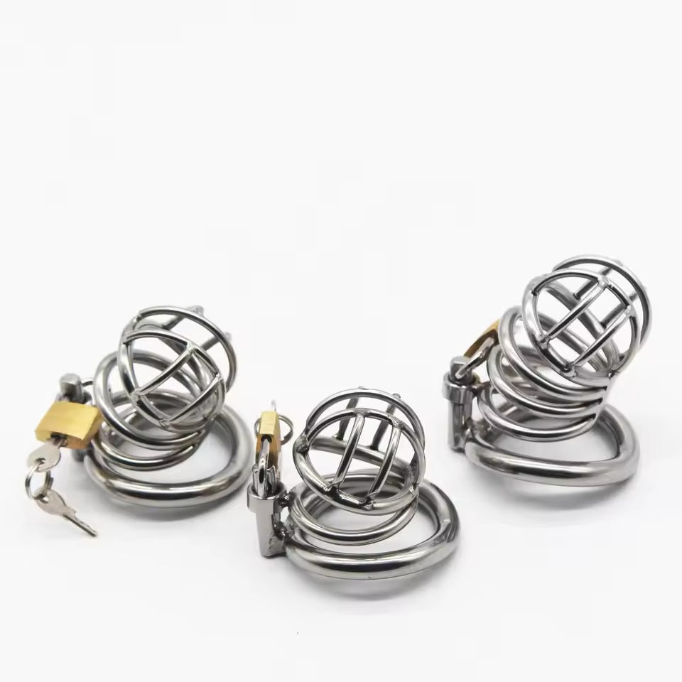 Male Chastity Bird Cage + Lock || Stainless Steel Gay Bondage || Lockable, 3 Ring Sizes || Curved Design for Personal Fit || Sissy Training