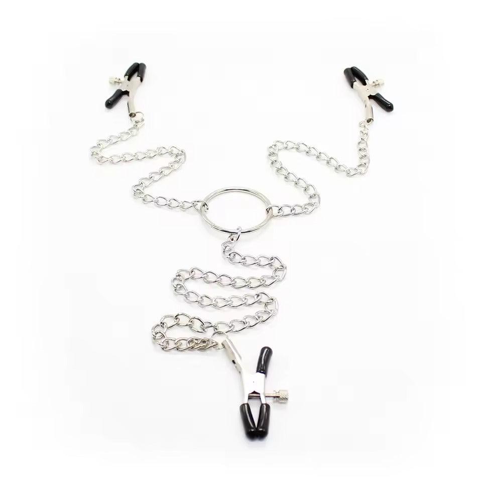 Metal Breast & Labia Clit Clips with Chain || BDSM Bondage Accessory || Black, Pink, Red || Adult Pleasure Enhancing Torture Tool Restraint