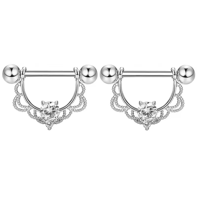 Star Nipple Piercing Barbell || Stainless Steel Crystal Nipple Ring || Sexy Body Jewelry | Gold/Silver Chest Decor | Lesbian Party Accessory