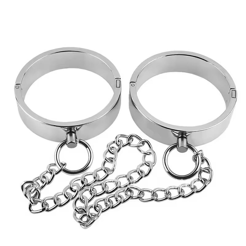 Handcrafted Metal Handcuffs & Ankle Cuffs Set || Chrome Locking Restraint Bondage Slave Torture Kit || Chain n Latch Locks | Sex Fetish BDSM