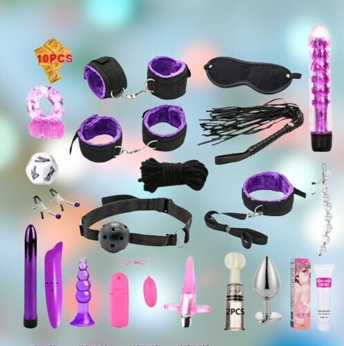 21PCS SM BDSM Bondage Beginners Toy Set || Couple's Bedroom Bed Restraint Kit || Vibrator, Anal Plug, and Couple Dice, Cuffs, Lube And More