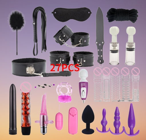 27-Piece Adult Crystal Mace Sex Toy Set || Leather Paddle, Binding Handcuffs, Anal Plugs || Multi-Accessory Bondage Beginners BDSM Kinky Kit