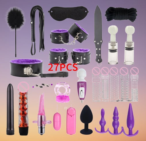 27-Piece Adult Crystal Mace Sex Toy Set || Leather Paddle, Binding Handcuffs, Anal Plugs || Multi-Accessory Bondage Beginners BDSM Kinky Kit