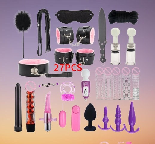 27-Piece Adult Crystal Mace Sex Toy Set || Leather Paddle, Binding Handcuffs, Anal Plugs || Multi-Accessory Bondage Beginners BDSM Kinky Kit