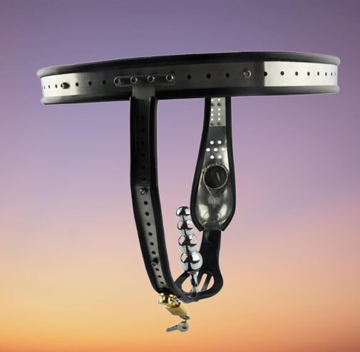 Male Stainless Steel Chastity Belt || Cock Cage & Anal Beads Butt Plug || Penis Sleeve Lock || Bondage Erotic Sex Toy for Gay LGBT Public