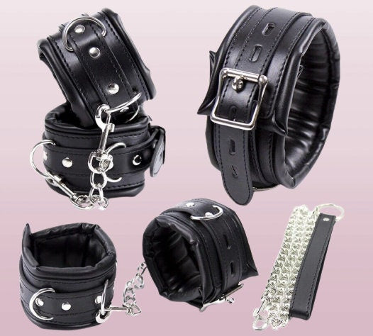 Handcrafted BDSM Restraint Set || Wrist & Ankle Cuffs with Collar || Adjustable Leather Choker || Couples' Bondage Play || BDSM LGBT Chains