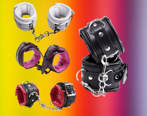 Handcrafted PU Leather Paddle Handcuffs Set || Wrist Shackles in Black/White/Rose || Adjustable Bondage Slave BDSM Accessories || LGBT Lgbtq