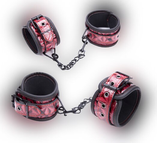 Handcrafted Spreader Bar Bondage Set || Faux Leather Handcuffs & Ankle Cuffs || Couples' BDSM Bed Restraint Game Kinky Honeymoon Bedroom