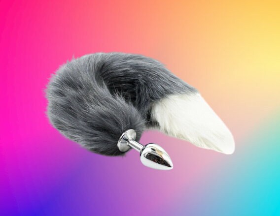 Furry Faux Fox Tail Plug || Cat Dog Puppy Play || Bedroom Bed Restraint || Stainless Steel for Roleplay || Available in Black/Brown/Grey