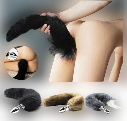 Furry Faux Fox Tail Plug || Cat Dog Puppy Play || Bedroom Bed Restraint || Stainless Steel for Roleplay || Available in Black/Brown/Grey