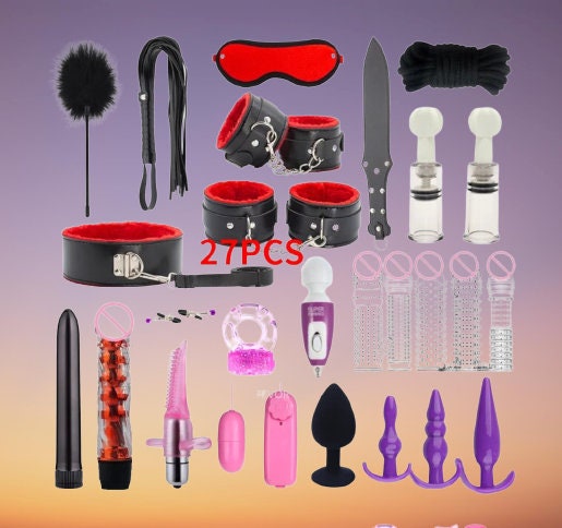 27-Piece Adult Crystal Mace Sex Toy Set || Leather Paddle, Binding Handcuffs, Anal Plugs || Multi-Accessory Bondage Beginners BDSM Kinky Kit