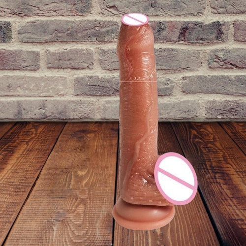 Realistic Skin Dildo with Sliding Foreskin || Dual Layer Liquid Silicone || Strong Suction Cup || Anal Vaginal Play | Sex Toy Women Lesbians