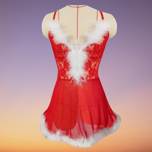 Plus Size Women's Sexy Santa Lingerie || Faux Fur Christmas Babydoll || Night Dress & Lace-up Sleepwear || Erotic Pajamas || Festive Bedroom