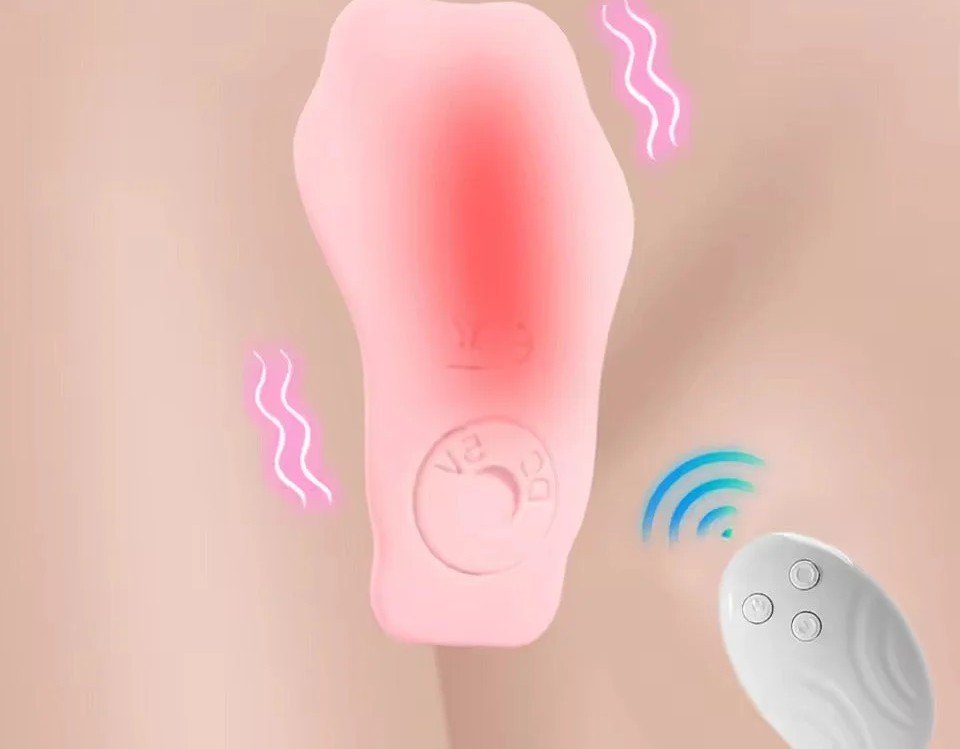 Wearable fitness vibrator shown with remote